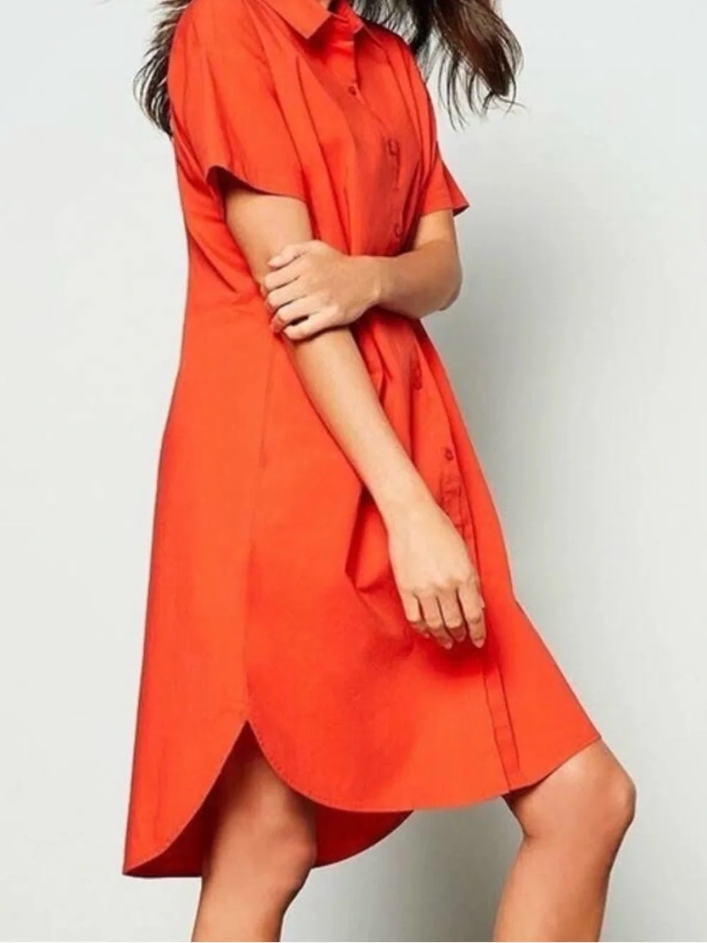 Eileen Fisher Geranium Poplin Shirt Dress Orange Short Sleeve 3x